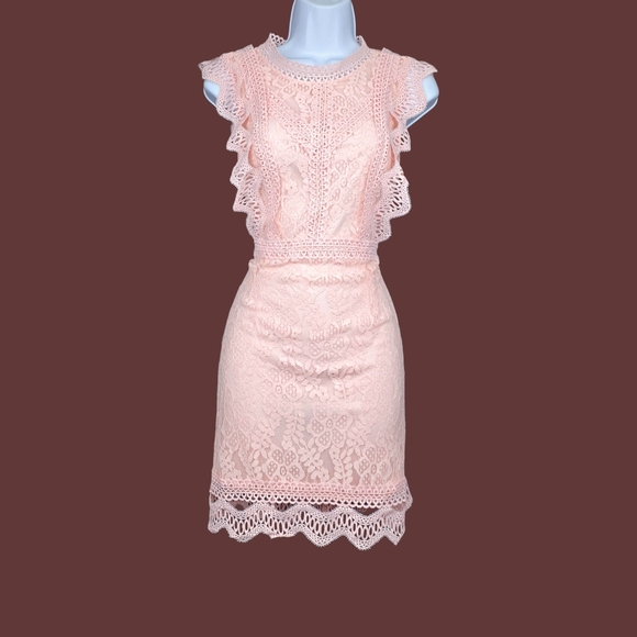 Lulus Dresses & Skirts - Lulus Womens My Sweetheart Peachy Pink Lace Mini Dress Size S NWT